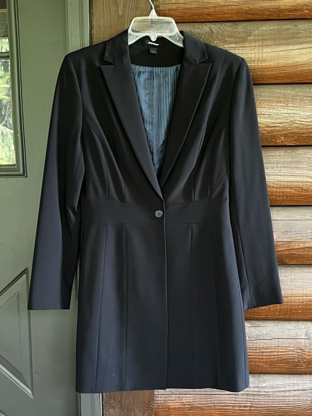 Women's Vintage Express Long Black Blazer/Jacket, Lined, Center Vent, Size 4